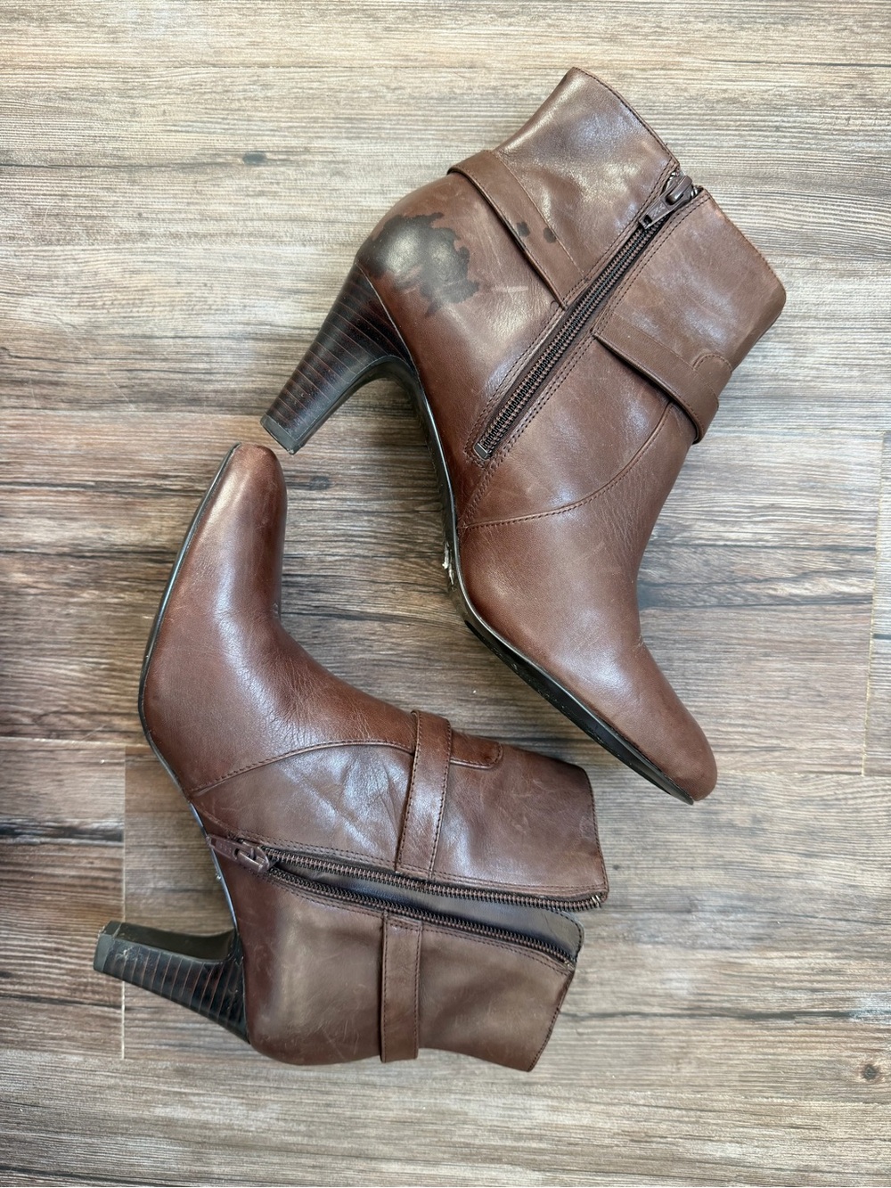Women's Brown Leather Buckle Ankle Boots - Picture 3 of 8